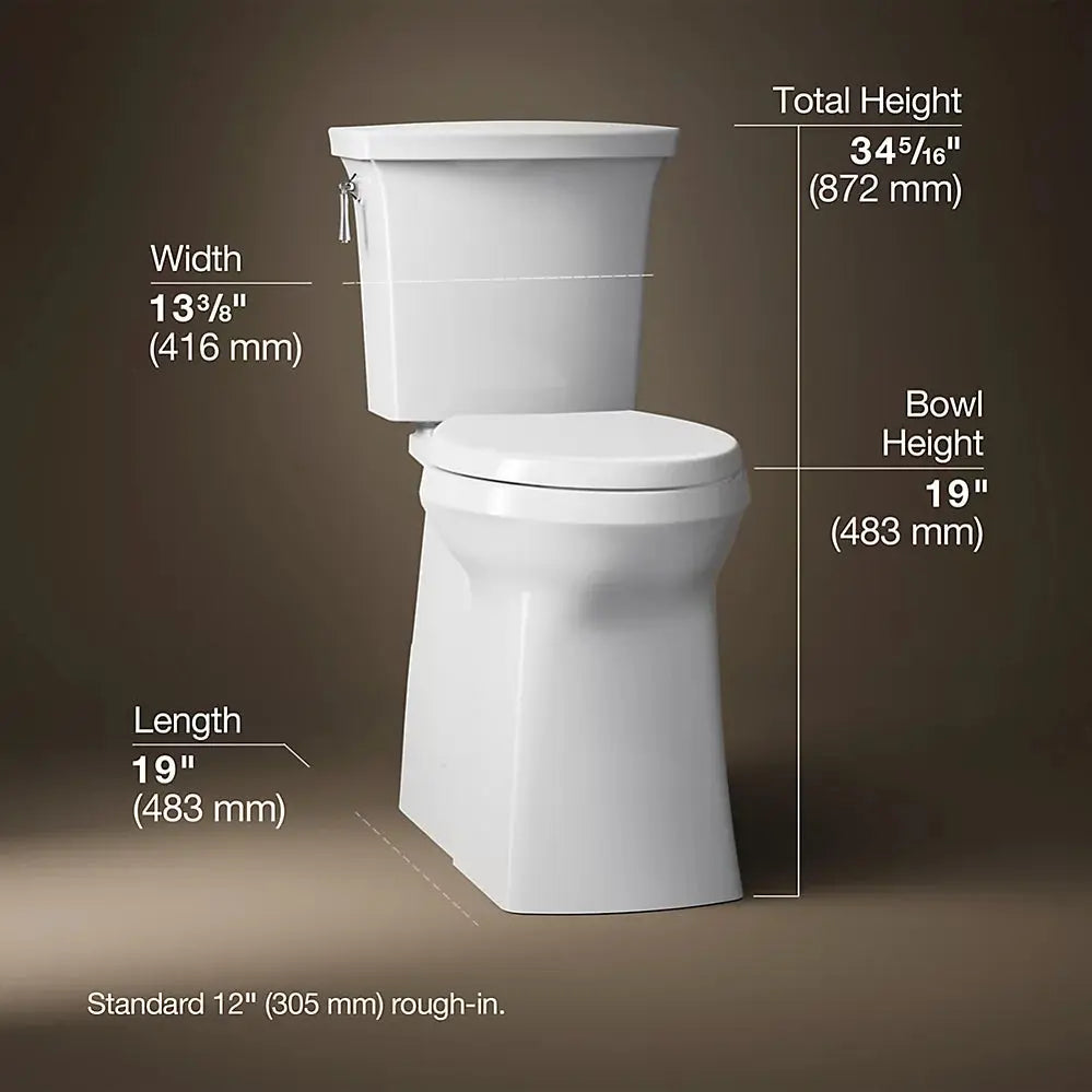Kohler Corbelle Tall ContinuousClean two-piece elongated toilet with skirted trapway, 1.28 gpf - Plumbing Market