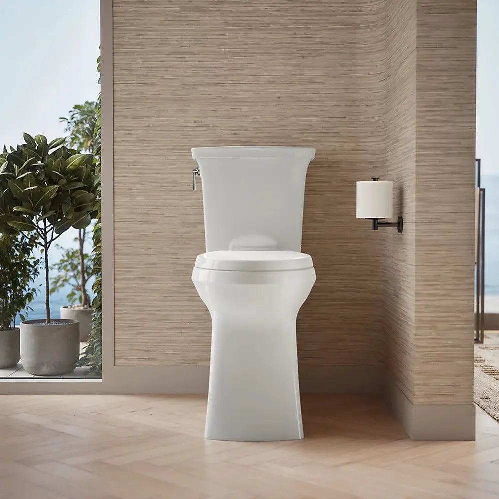 Kohler Corbelle Tall ContinuousClean two-piece elongated toilet with skirted trapway, 1.28 gpf - Plumbing Market