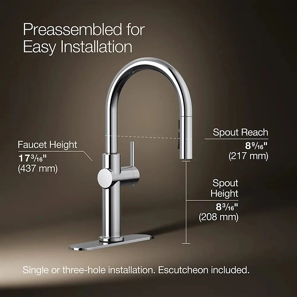 Kohler Crue Pull-down kitchen sink faucet with three-function sprayhead 22972 - Plumbing Market