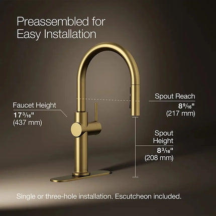 Kohler Crue Pull-down kitchen sink faucet with three-function sprayhead K-22972-2MB - Plumbing Market