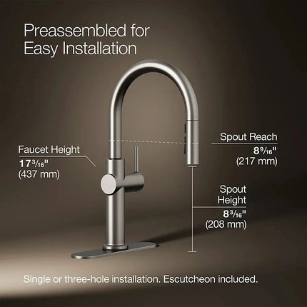 Kohler Crue Pull-down kitchen sink faucet with three-function sprayhead K-22972-VS - Plumbing Market