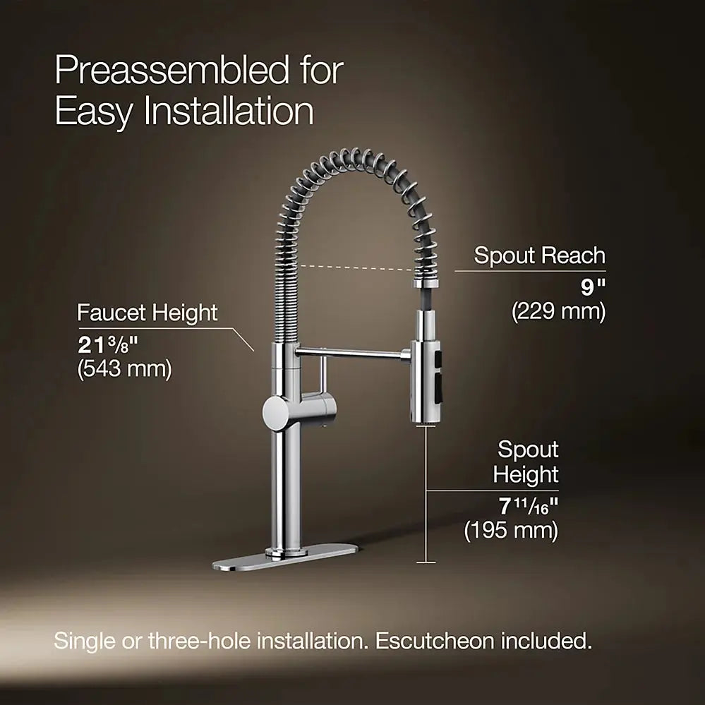 Kohler Crue Semi-professional kitchen sink faucet with three-function sprayhead - Plumbing Market