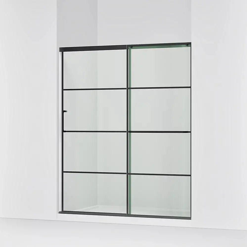 Kohler Elate Sliding shower door, 70-1/2" H x 56-1/4 - 59-5/8" W, with 1/4" thick Crystal Clear glass with rectangular grille pattern Matte Black - Plumbing Market