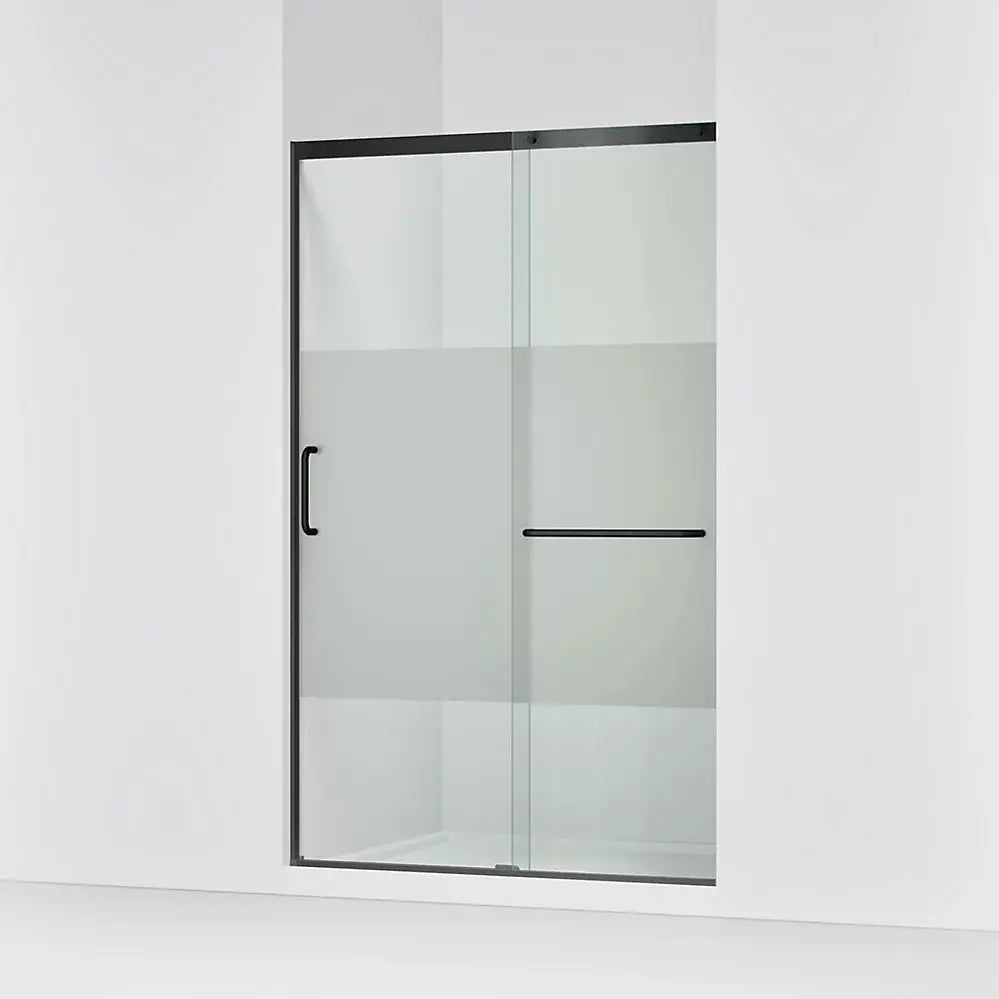Kohler Elate Sliding shower door, 75-1/2" H x 50-1/4 - 53-5/8" W, with heavy 5/16" thick Crystal Clear glass with privacy band matte black - Plumbing Market