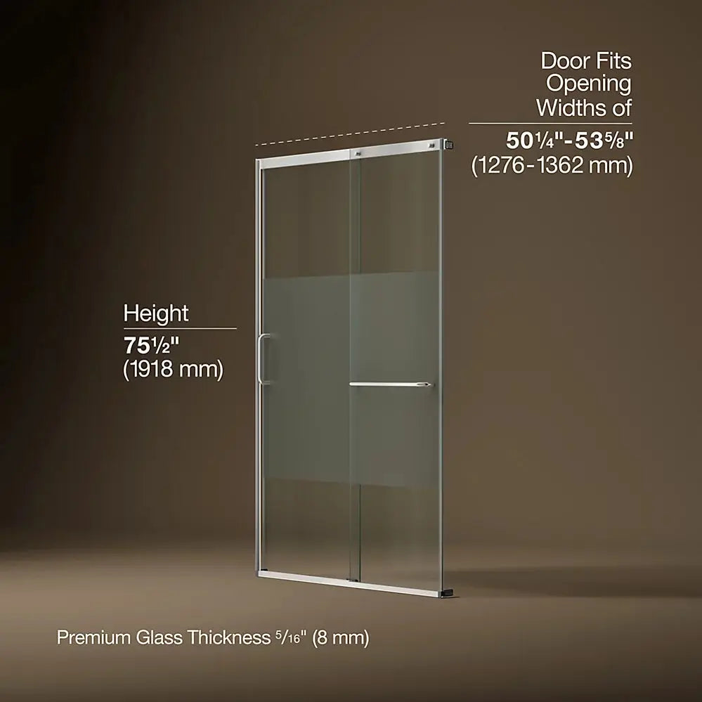 Kohler Elate Sliding shower door, 75-1/2" H x 50-1/4 - 53-5/8" W, with heavy 5/16" thick Crystal Clear glass with privacy band matte black - Plumbing Market