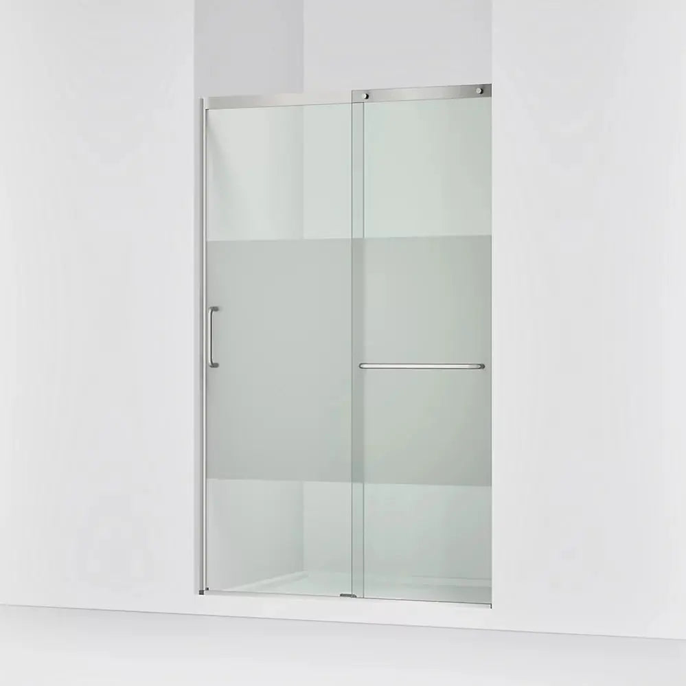 Kohler Elate Sliding shower door, 75-1/2" H x 50-1/4 - 53-5/8" W, with heavy 5/16" thick Crystal Clear glass with privacy band matte nickel - Plumbing Market