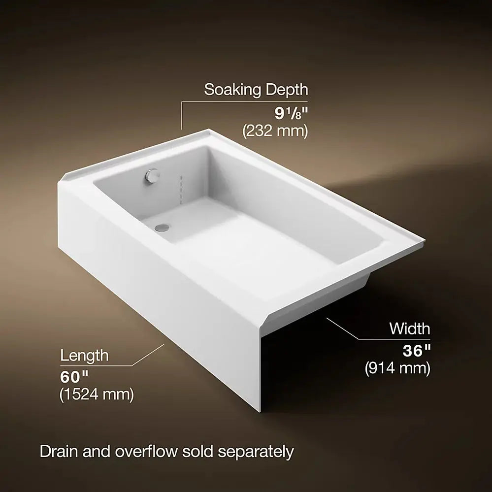 Kohler Entity 60" x 36" alcove bath with left drain K-26107-LA-0 - Plumbing Market