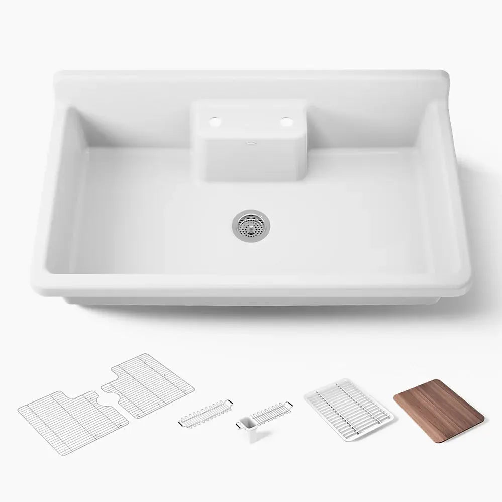 Kohler Farmstead 45" top-/wall-mount single-bowl workstation farmhouse kitchen sink K-21103-2HW-0 - Plumbing Market