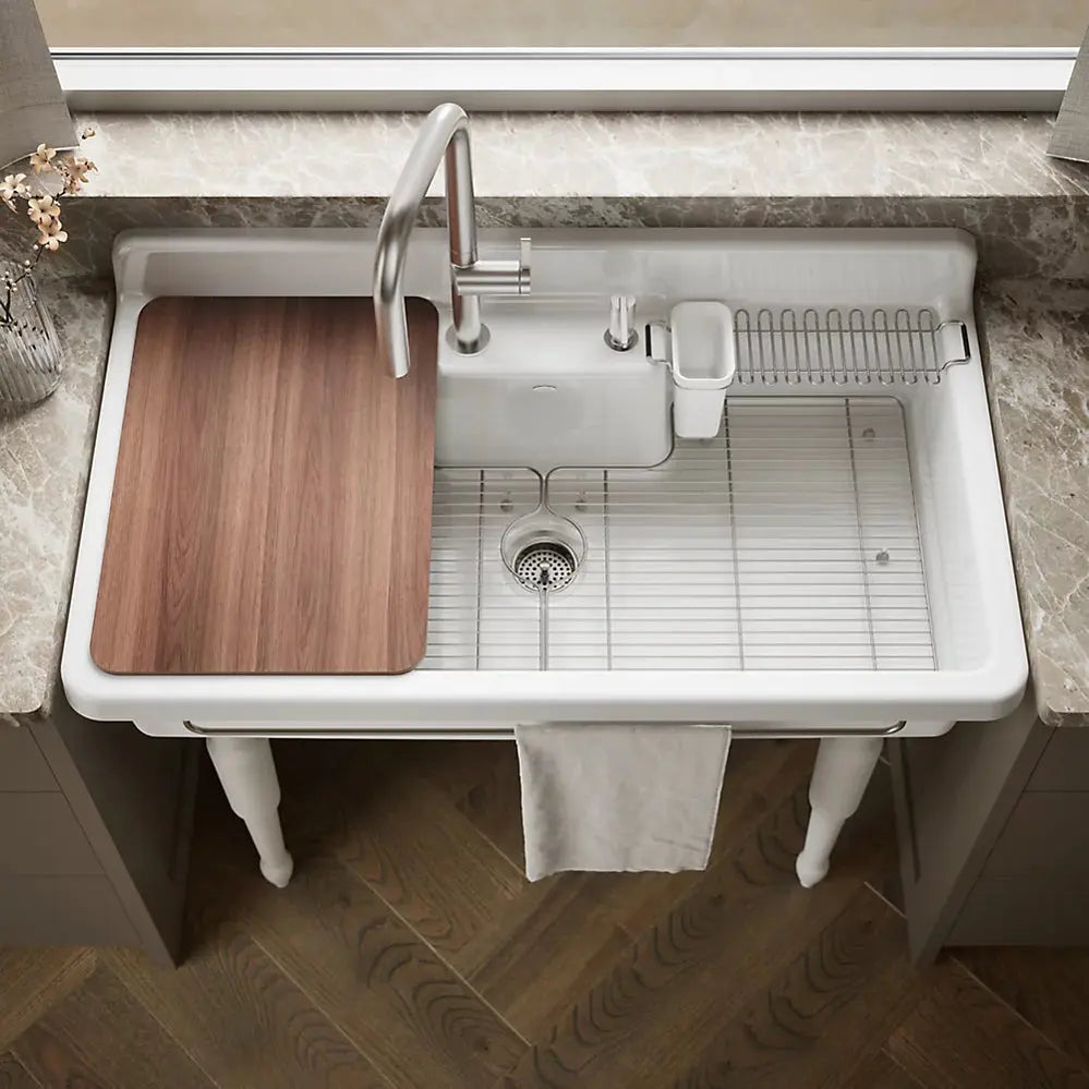 Kohler Farmstead 45" top-/wall-mount single-bowl workstation farmhouse kitchen sink K-21103-2HW-0 - Plumbing Market