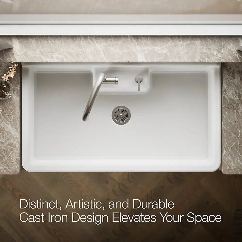 Kohler Farmstead 45" top-/wall-mount single-bowl workstation farmhouse kitchen sink K-21103-2HW-0 - Plumbing Market