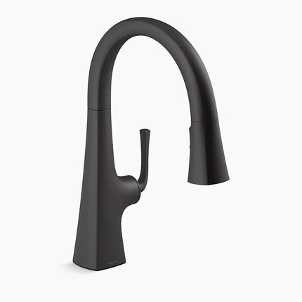 Kohler Graze Pull-down kitchen sink faucet with three-function sprayhead K-22063-BL - Plumbing Market
