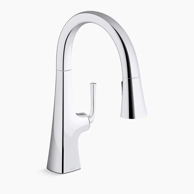 Kohler Graze Pull-down kitchen sink faucet with three-function sprayhead K-22063-CP - Plumbing Market