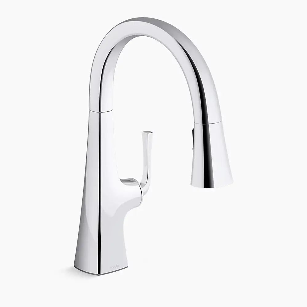 Kohler Graze Pull-down kitchen sink faucet with three-function sprayhead K-22063-CP - Plumbing Market