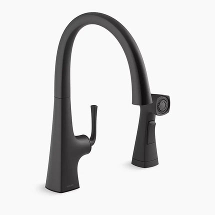 Kohler Graze Single-handle kitchen sink faucet with two-function side sprayer K-22064-BL - Plumbing Market