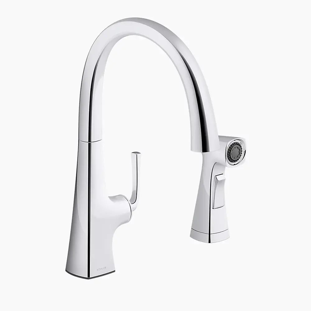 Kohler Graze Single-handle kitchen sink faucet with two-function side sprayer K-22064-CP - Plumbing Market