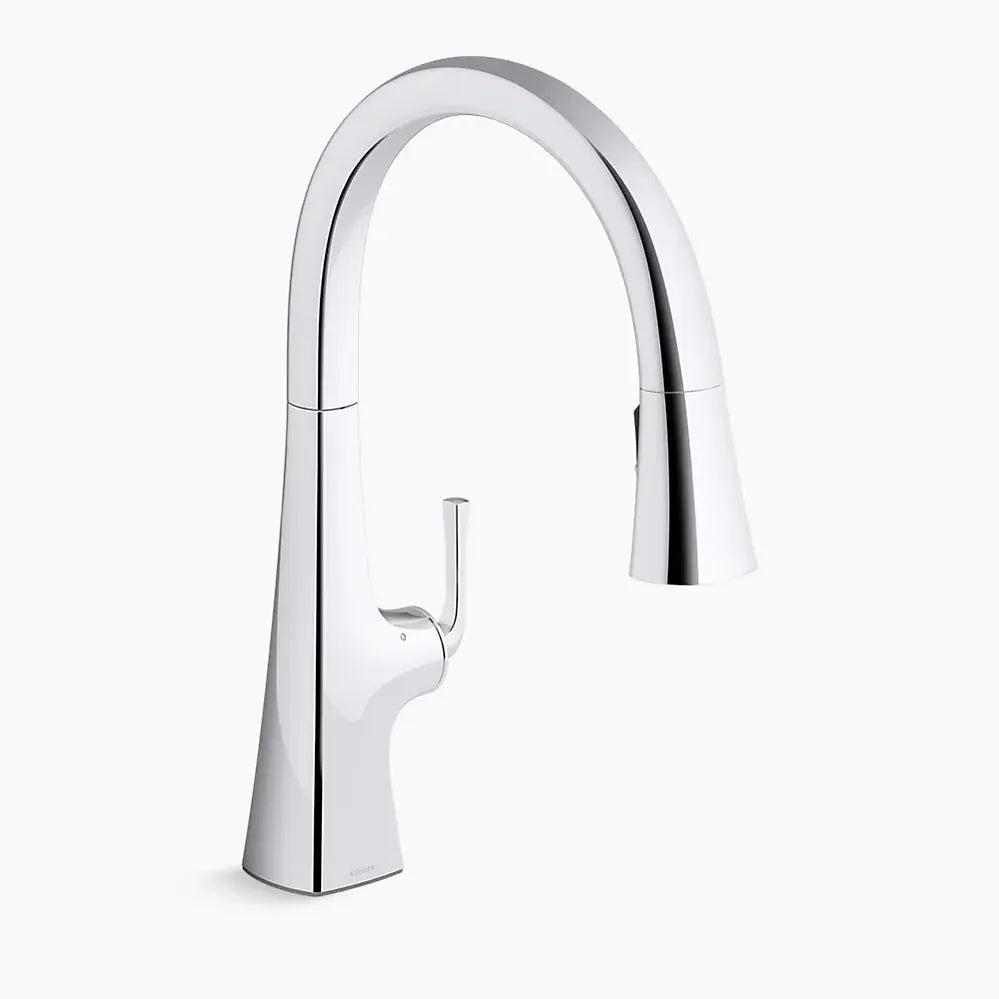 Kohler Graze Touchless pull-down kitchen sink faucet with KOHLER Konnect and three-function sprayhead K-22068-WB-CP - Plumbing Market