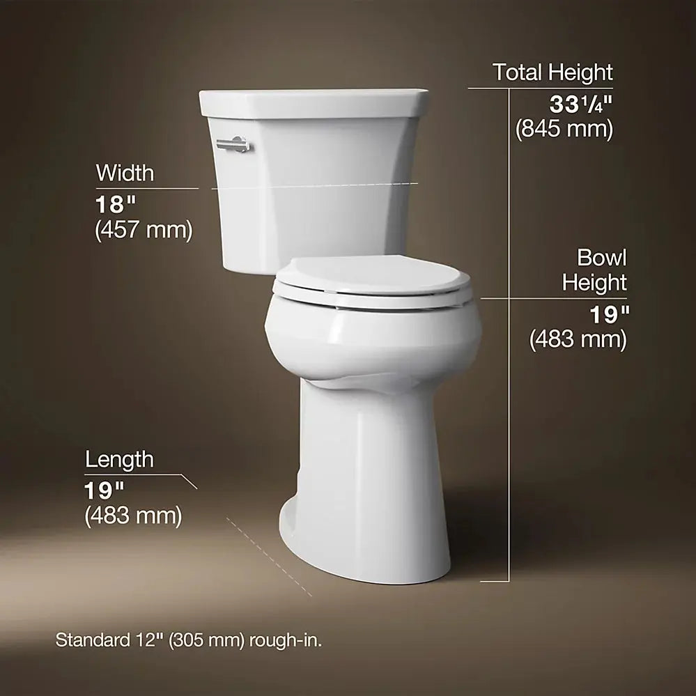 Kohler Highline Extra Tall two-piece elongated toilet White 25224-0 - Plumbing Market