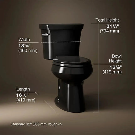 Kohler Highline Two-piece comfort height elongated toilet, 1.6 gpf Black - Plumbing Market