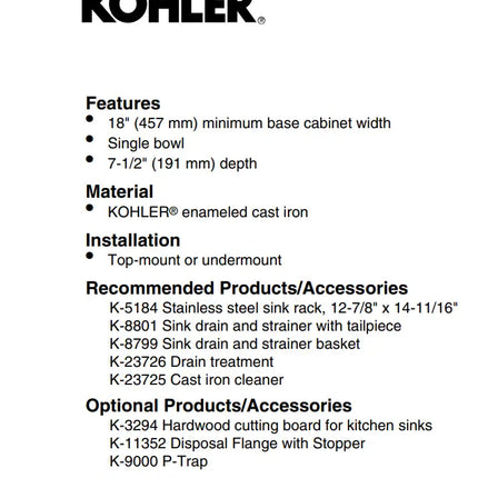 Kohler Iron/Tones 17 Inch Top-/Undermount Single Bowl Bar Sink - Plumbing Market