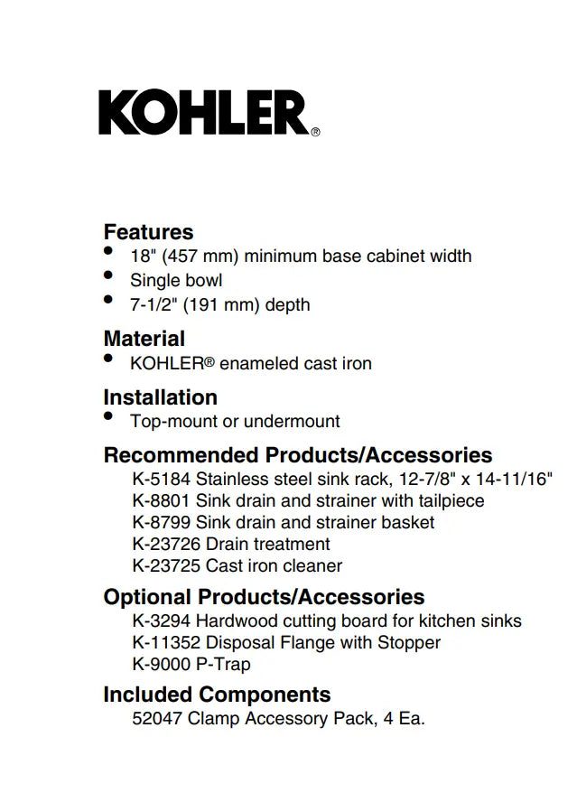 Kohler Iron/Tones 17 Inch Top-/Undermount Single Bowl Bar Sink - Plumbing Market