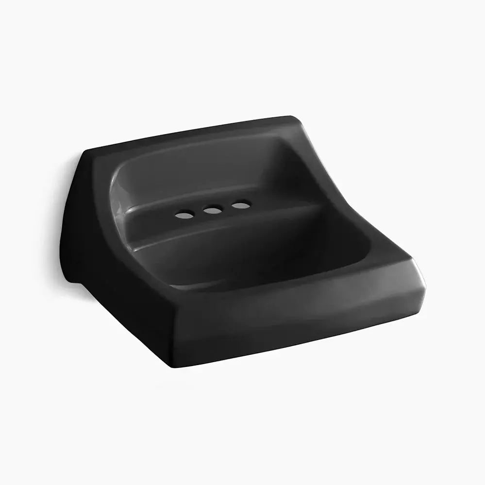 Kohler Kingston 21-1/4" x 18-1/8" wall-mount/concealed arm carrier bathroom sink with 4" centerset faucet holes black - Plumbing Market
