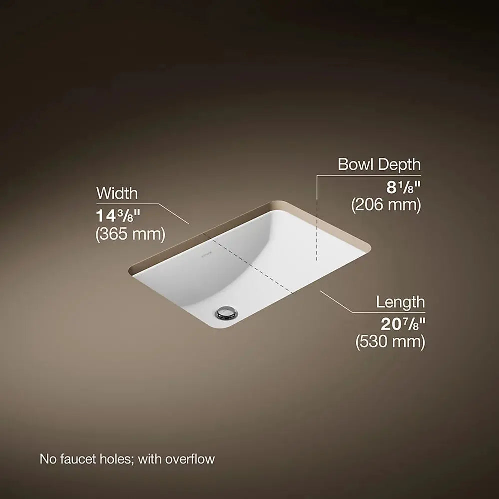 Kohler Ladena 21 Inch Rectangular Undermount Bathroom Sink 2214-0 - Plumbing Market