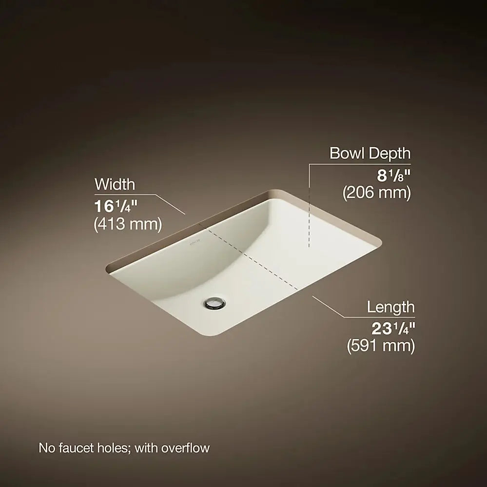 Kohler Ladena 23-1/4" rectangular undermount bathroom sink biscuit - Plumbing Market