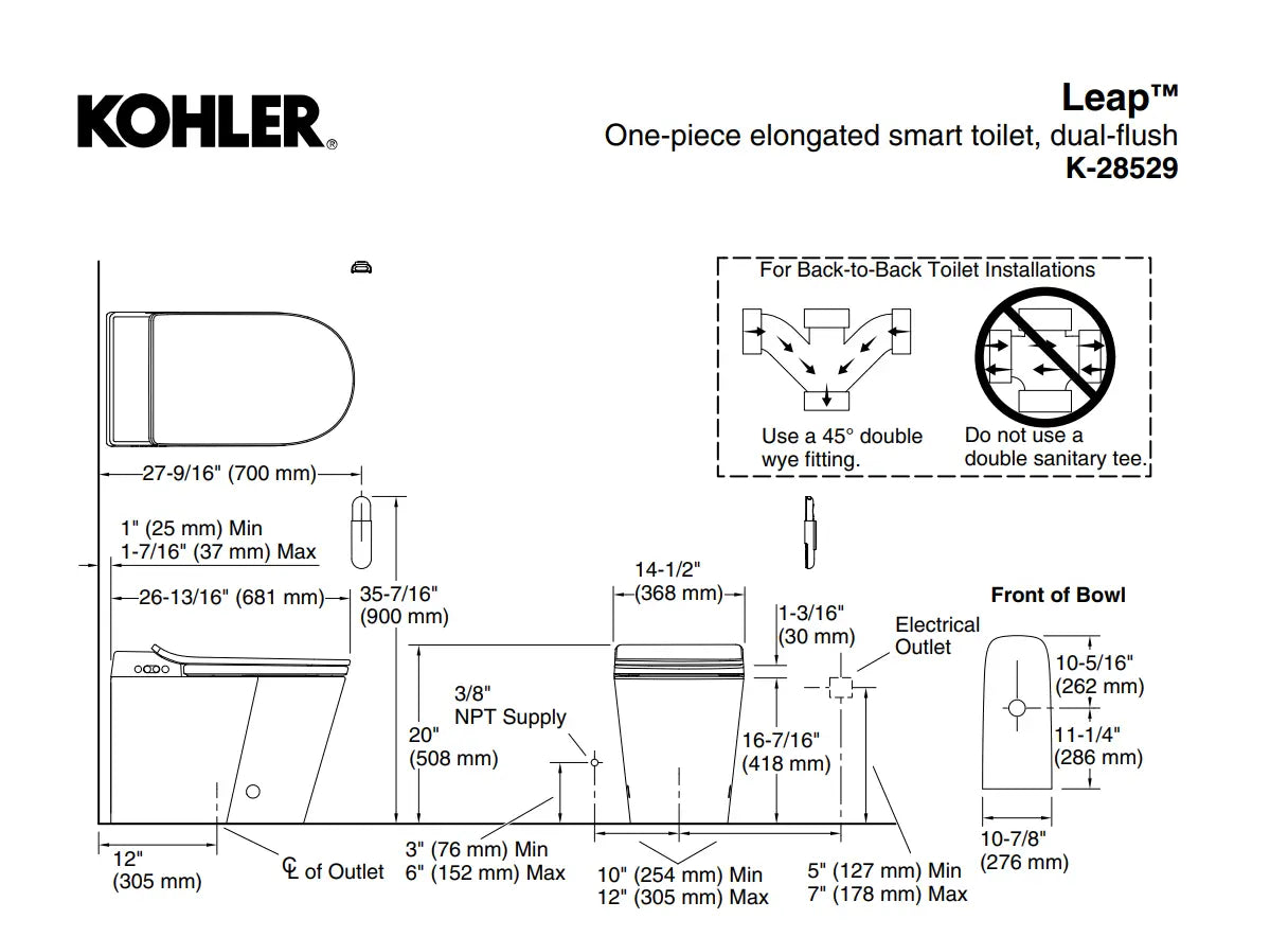 Kohler Leap One-piece elongated smart toilet, dual-flush K-28529-0 - Plumbing Market