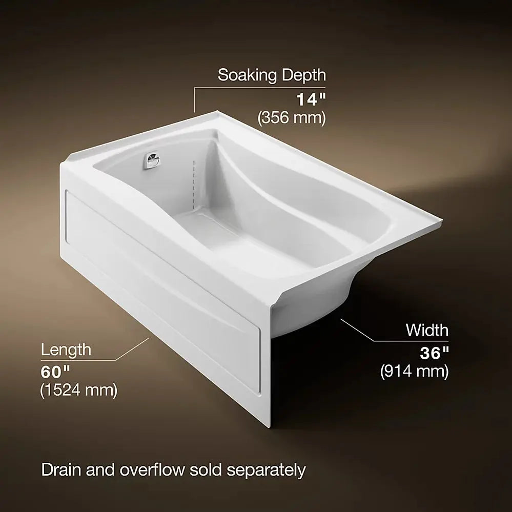 Kohler Mariposa 60" x 36" alcove bath, left drain K-1242-LA-0 - Plumbing Market