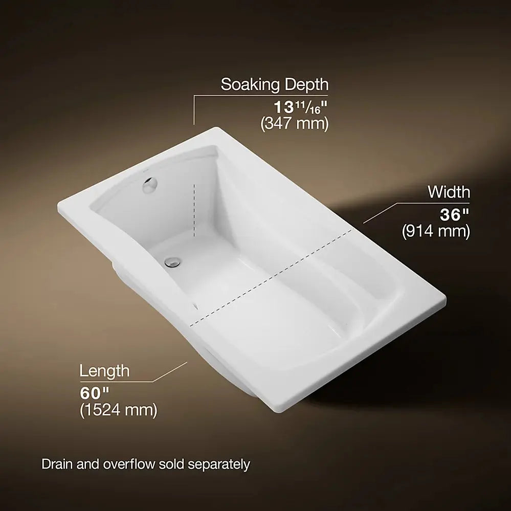 Kohler Mariposa 60" x 36" drop-in Heated BubbleMassage air bath White - Plumbing Market