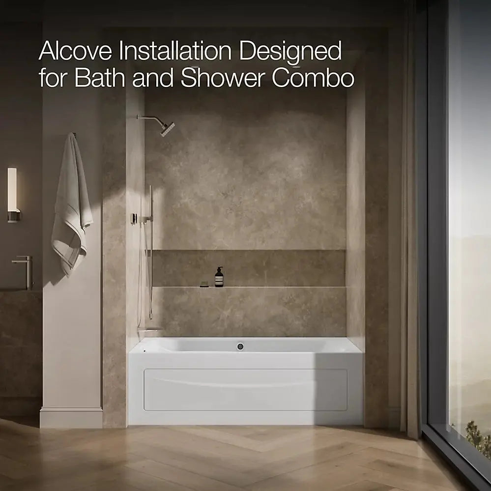 Kohler Mariposa 66" x 36" alcove Heated BubbleMassage air bath with Bask heated surface, left drain White - Plumbing Market