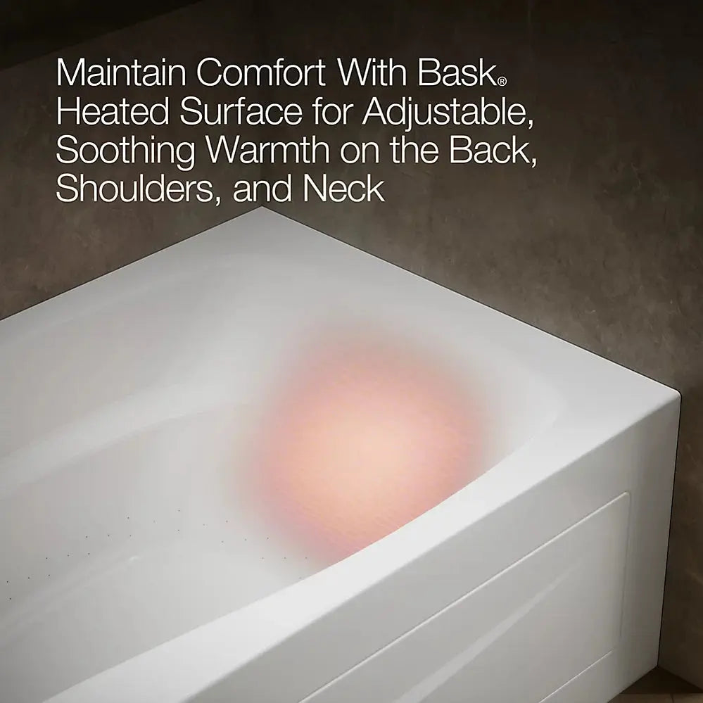 Kohler Mariposa 66" x 36" alcove Heated BubbleMassage air bath with Bask heated surface, left drain White - Plumbing Market