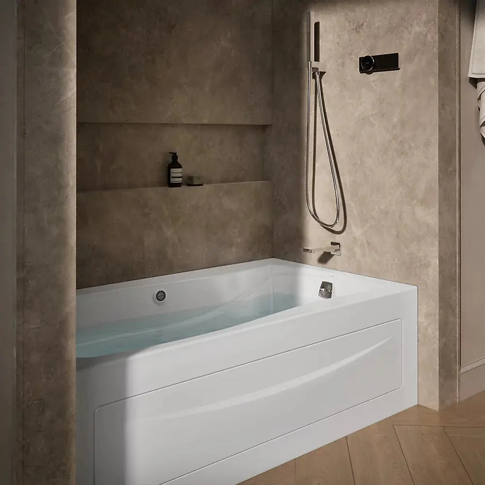 Kohler Mariposa 66" x 36" alcove Heated BubbleMassage air bath with Bask heated surface, right drain White - Plumbing Market