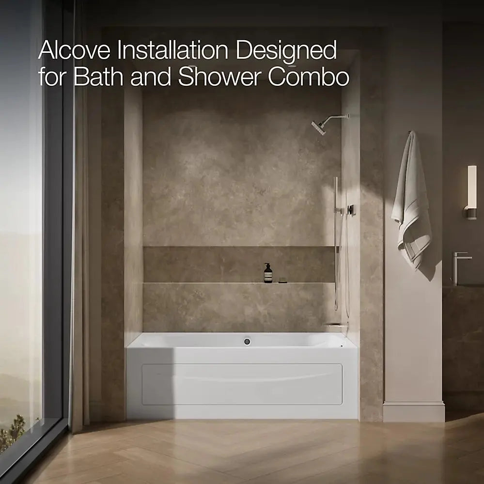 Kohler Mariposa 66" x 36" alcove Heated BubbleMassage air bath with Bask heated surface, right drain White - Plumbing Market