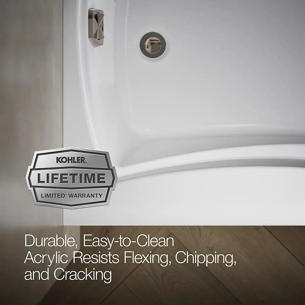 Kohler Mariposa 66" x 36" alcove Heated BubbleMassage air bath with Bask heated surface, right drain White - Plumbing Market