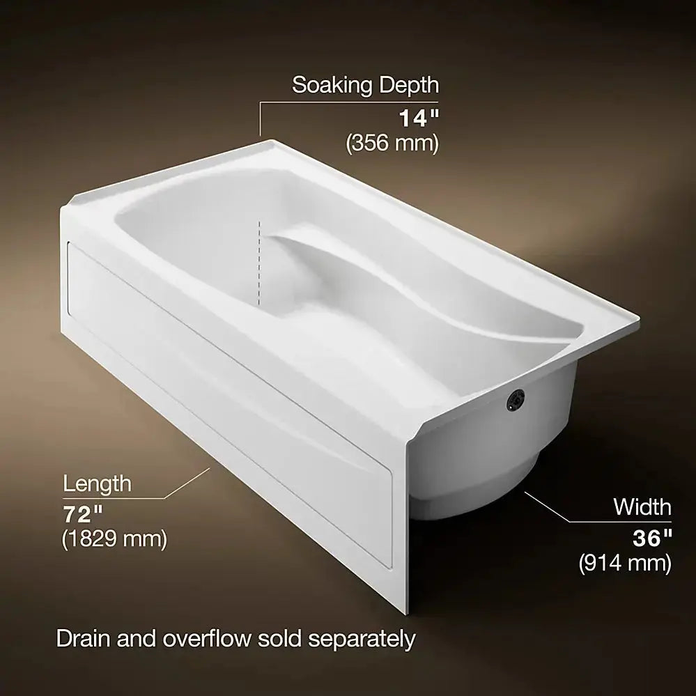 Kohler Mariposa 72" x 36" alcove bath, right drain K-1259-RA-0 - Plumbing Market