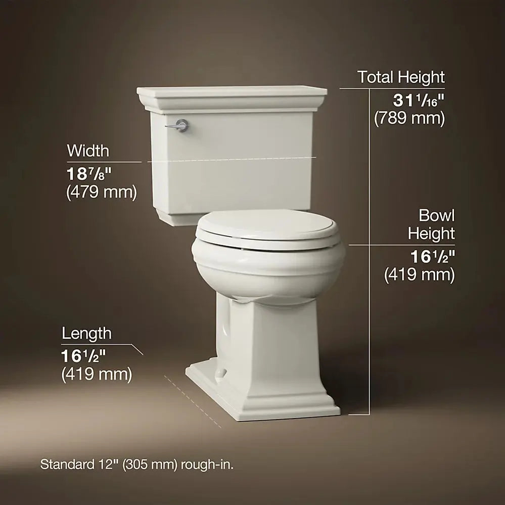 Kohler Memoirs Stately Two-piece elongated toilet, 1.28 gpf Biscuit 3817-96 - Plumbing Market