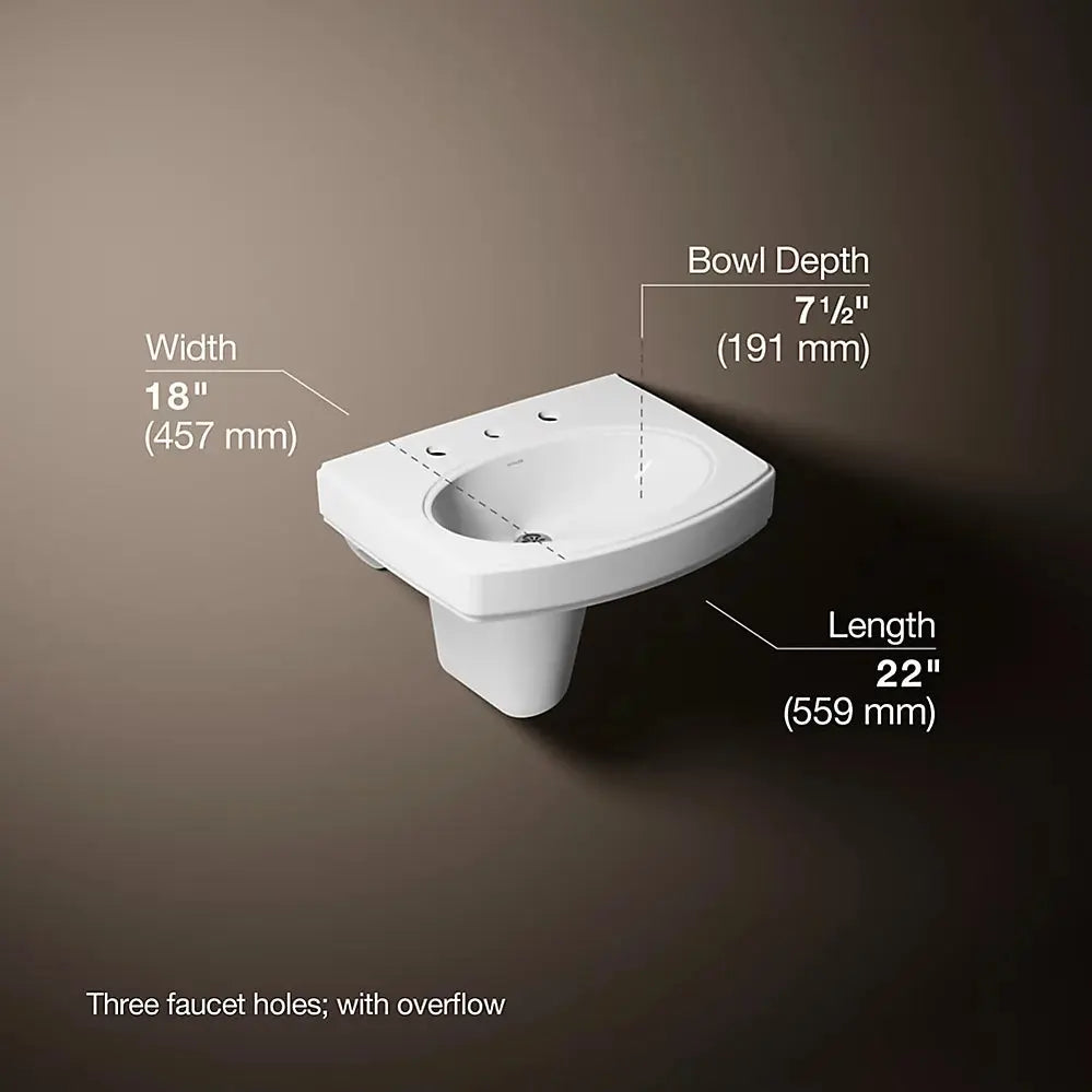 Kohler Pinoir 22" oval wall-mount bathroom sink white with shroud - Plumbing Market
