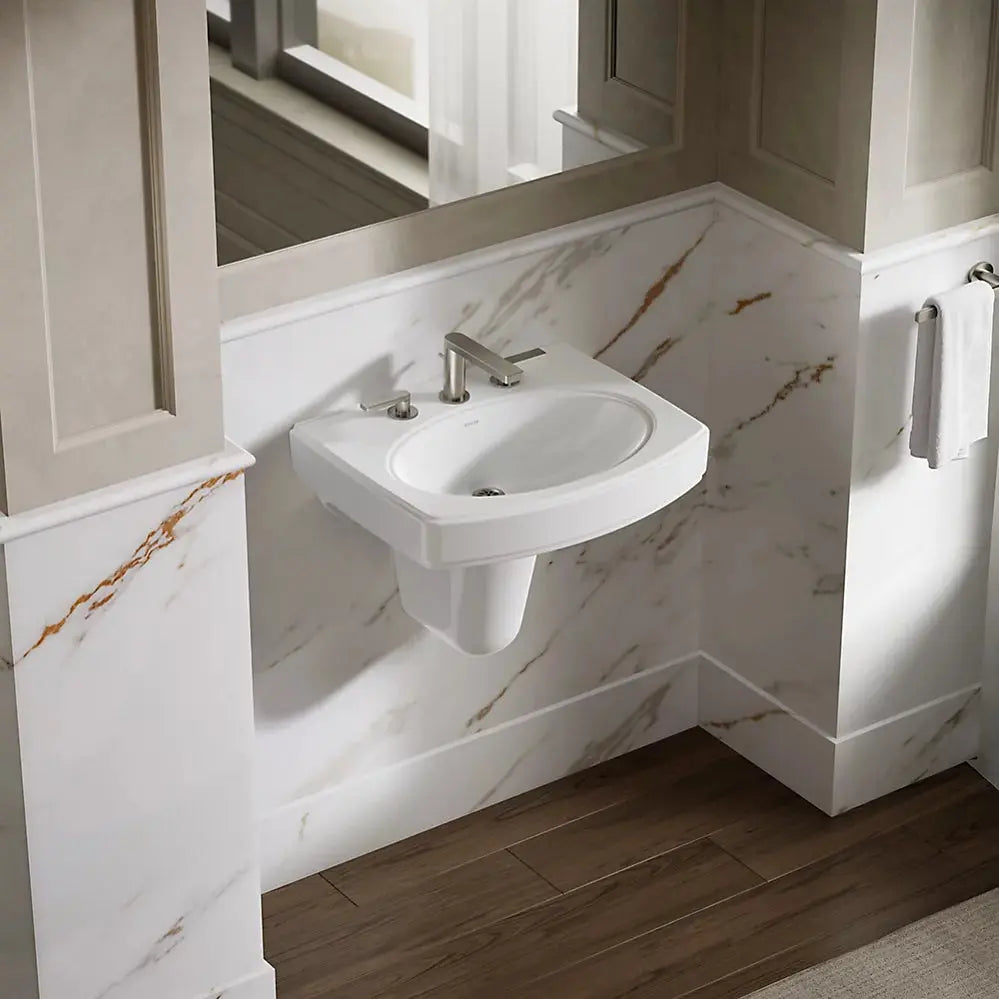 Kohler Pinoir 22" oval wall-mount bathroom sink white with shroud - Plumbing Market