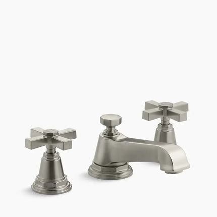 Kohler Pinstripe Pure Widespread bathroom sink faucet with Cross handles, 1.2 gpm K-13132-3A-BN - Plumbing Market