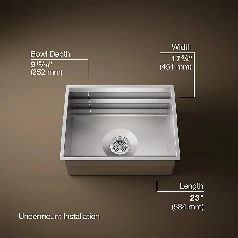 Kohler Prolific 23" undermount single-bowl workstation kitchen sink K-23650-NA - Plumbing Market