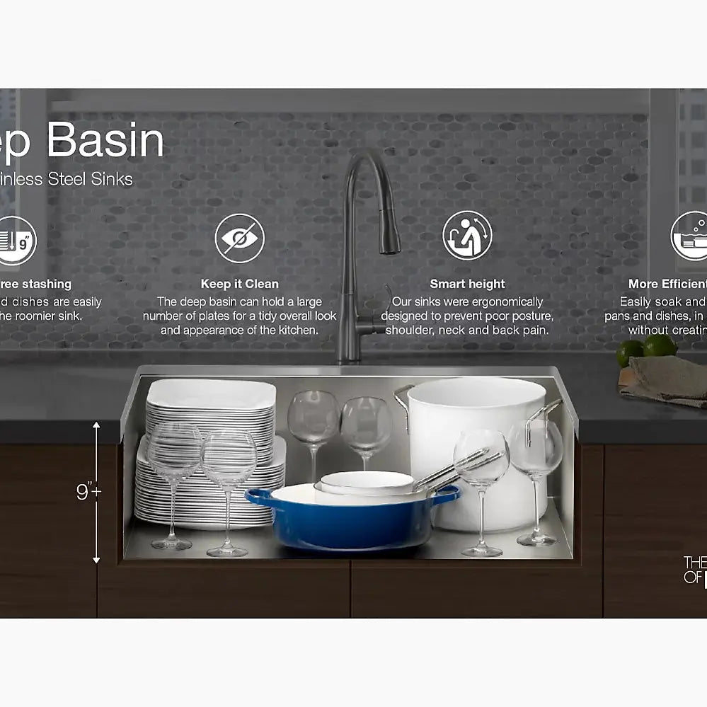 Kohler Prolific 33" undermount single-bowl workstation kitchen sink K-5540-NA - Plumbing Market