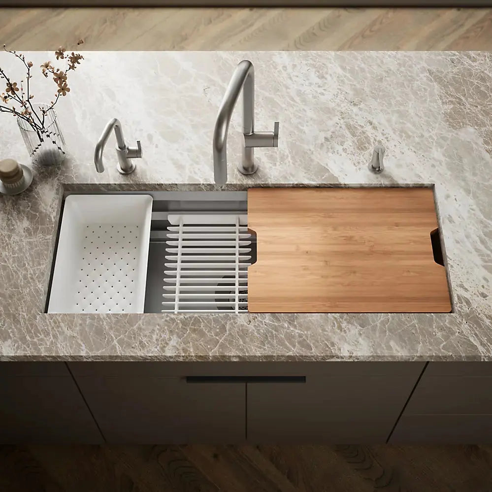 Kohler Prolific 44" undermount single-bowl workstation kitchen sink stainless steel - Plumbing Market