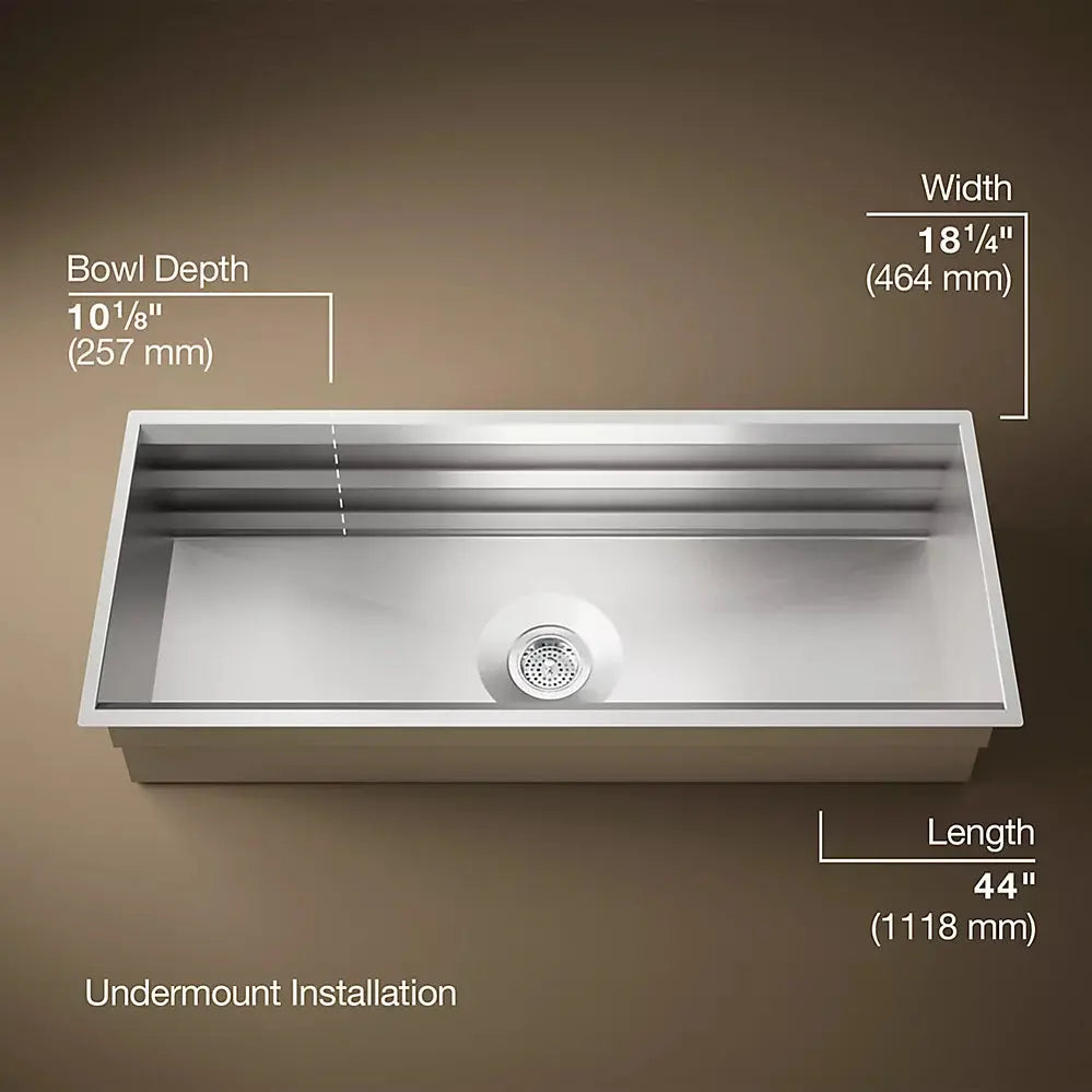 Kohler Prolific 44" undermount single-bowl workstation kitchen sink stainless steel - Plumbing Market
