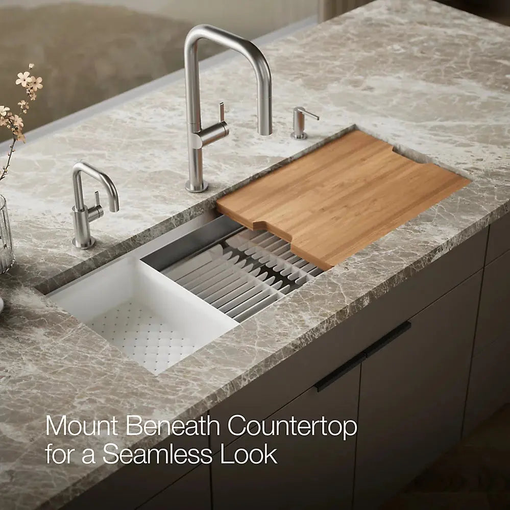 Kohler Prolific 44" undermount single-bowl workstation kitchen sink stainless steel - Plumbing Market