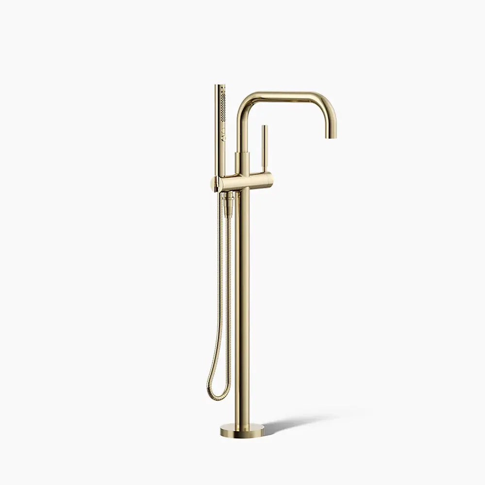 Kohler Purist Floor-mount bath filler trim with handshower french gold - Plumbing Market