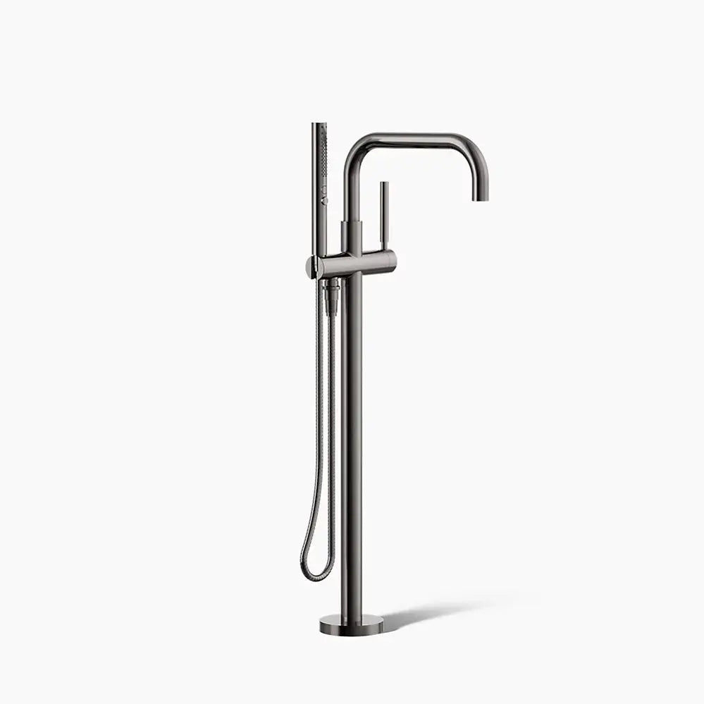 Kohler Purist Floor-mount bath filler trim with handshower vibrant titanium - Plumbing Market