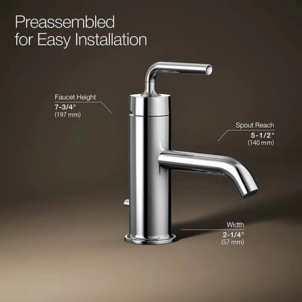 Kohler Purist Single-handle bathroom sink faucet with Straight Lever handle, 1.2 gpm K-14402-4A-CP - Plumbing Market