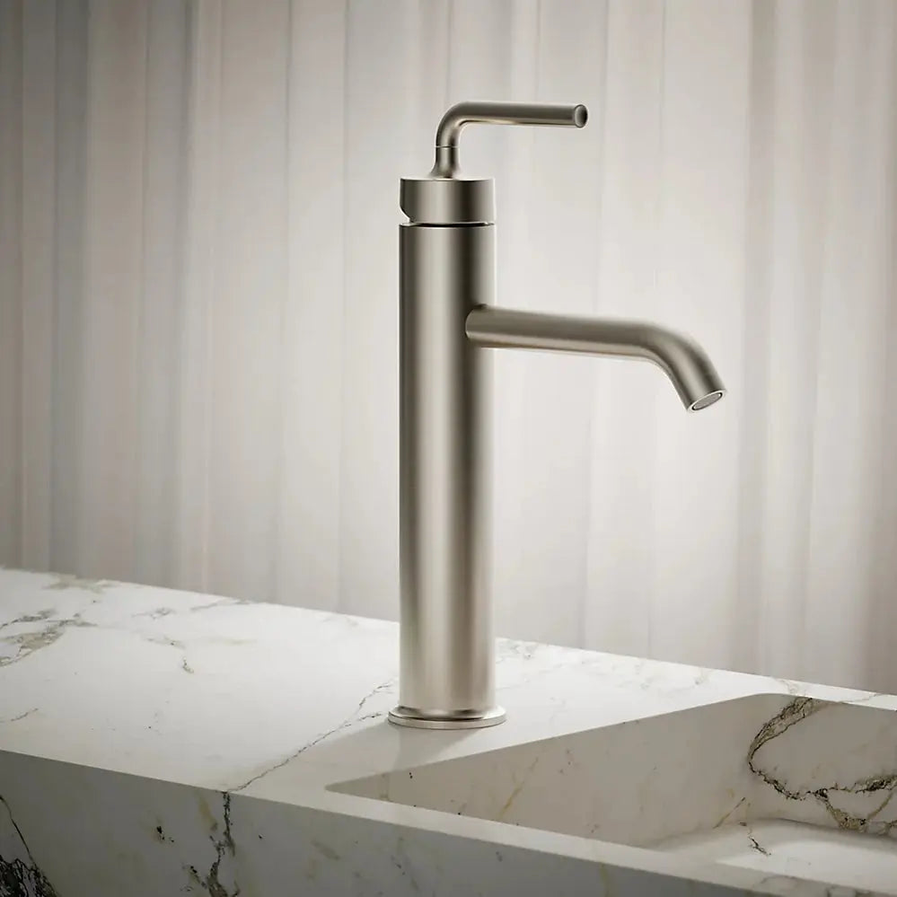 Kohler Purist Tall single-handle bathroom sink faucet with Lever handle, 1.2 gpm K-14404-4A-BN - Plumbing Market