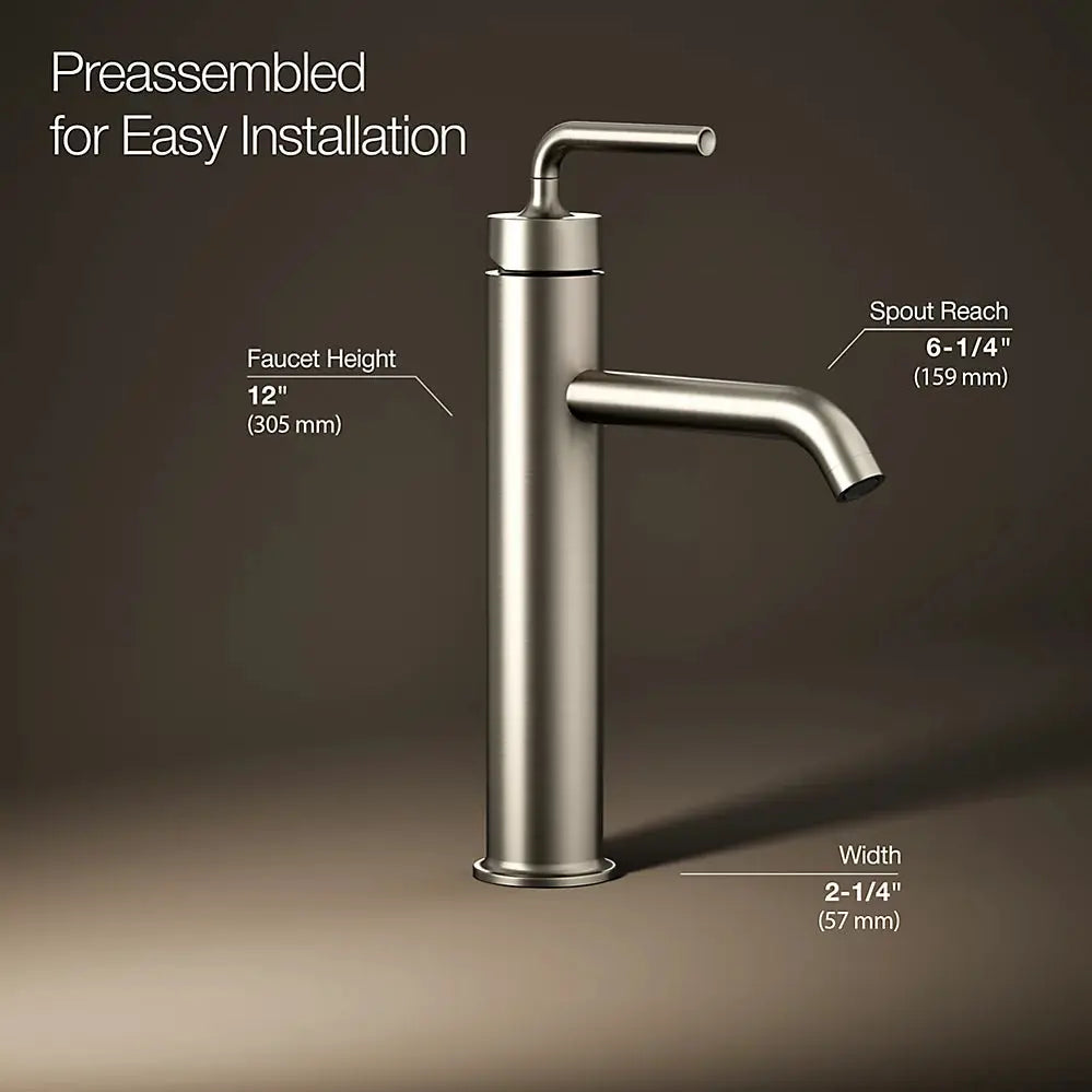 Kohler Purist Tall single-handle bathroom sink faucet with Lever handle, 1.2 gpm K-14404-4A-BN - Plumbing Market